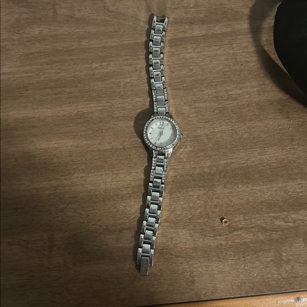 Relic Silver and White Watch with Crystal Details